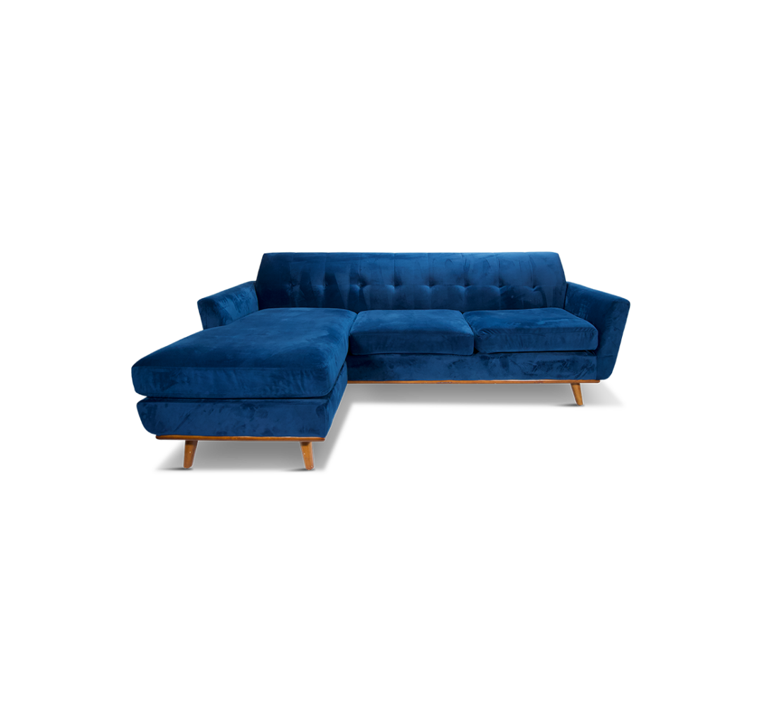 Harry Blue Sofa with Reverse Chaise - Fashion Furniture Rental